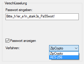 7Zip: ZIP 2.0 (ZipCrypto) und AES256 Verschlüsselung