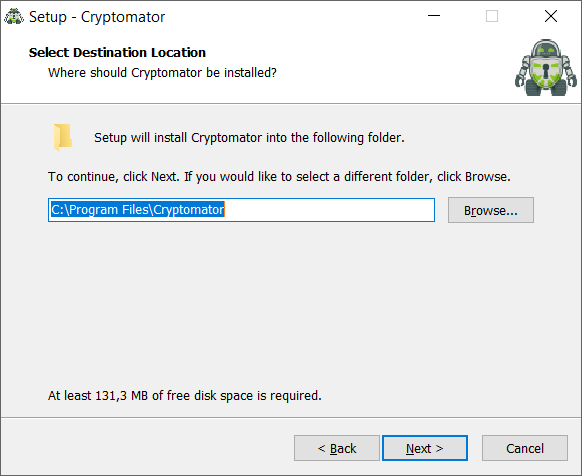 Cryptomator Installation Zielverzeichnis