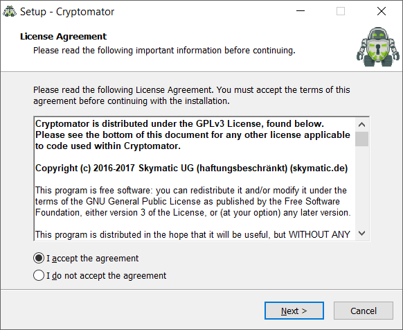 Cryptomator Lizenzvereinbarung