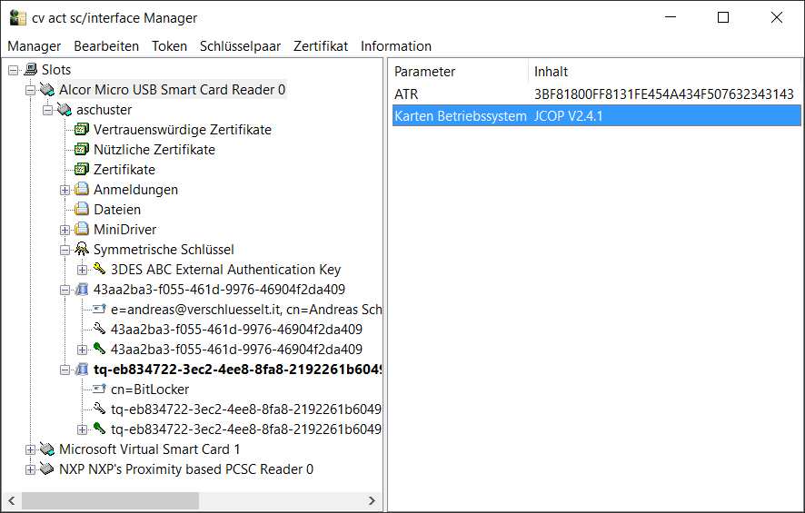 JCOP Smartcard mit cv act sc/interface Middleware von cryptovision